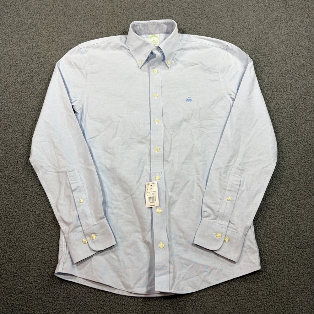 Brooks Brothers Shirt Mens Small Light Blue Original Polo Slim Non-Iron Stretch